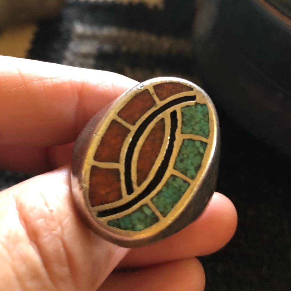 Men’s Southwest hummingbird turquoise coral Inlay
